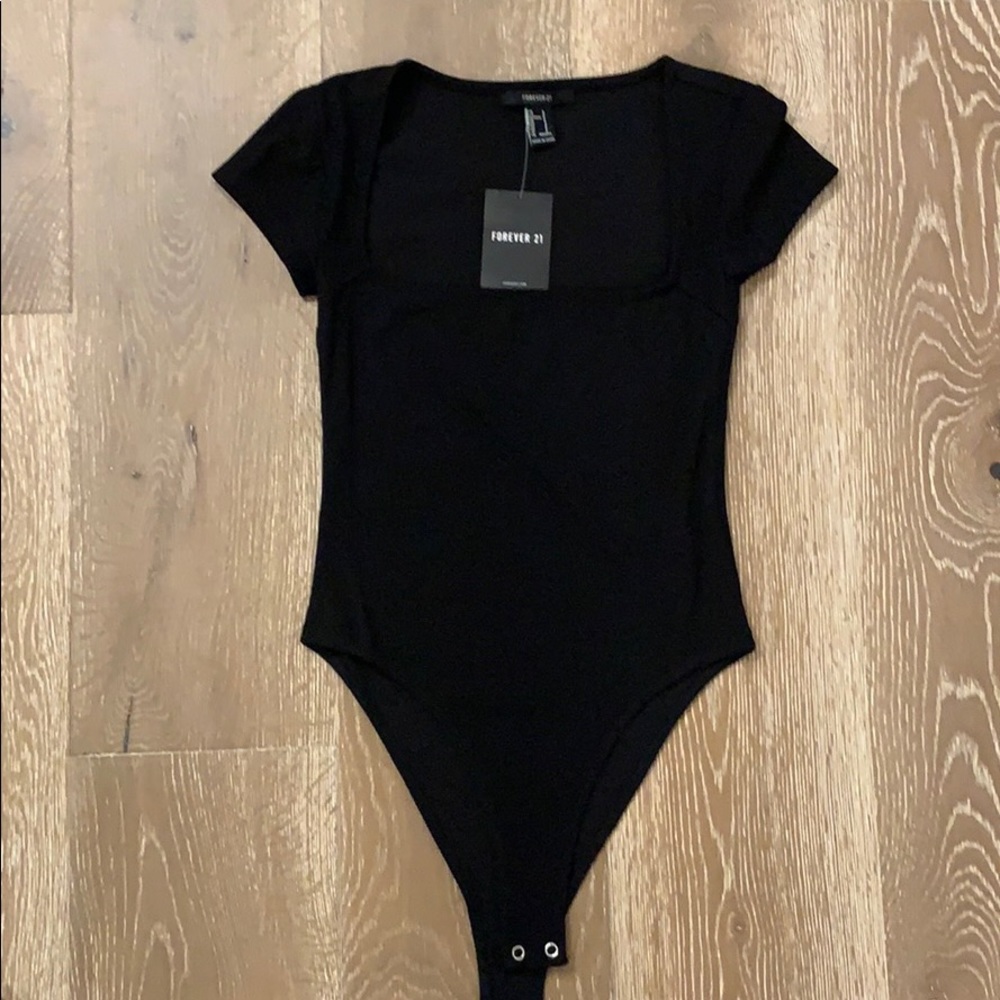 Forever 21 black square neck bodysuit